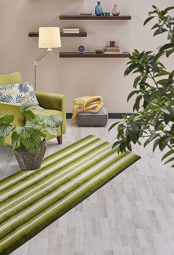 Custom Size Hallway Runner Rug, Slip Resistant, 26 Inch Wide X Your Choice of Length, Stripes Green, 26 Inch X 24 feet