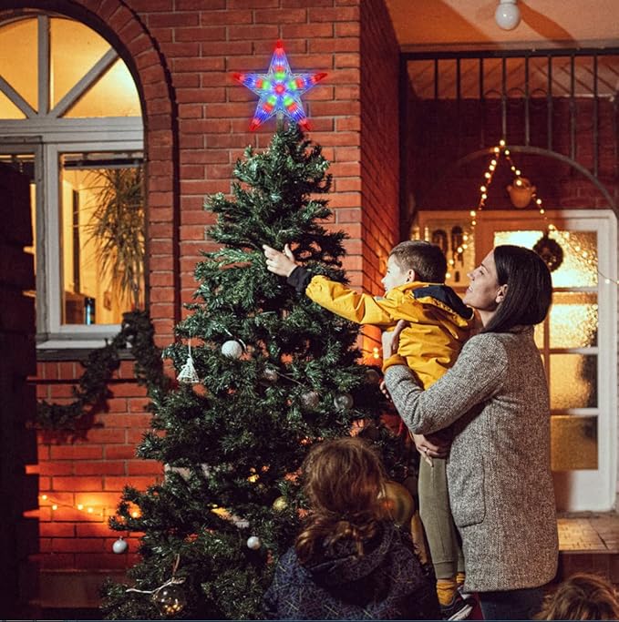 LAMPHOME Christmas Tree Topper, Christmas Star Tree top Decor Light for Christmas Holiday Home Fit for General Size Xmas Tree, 8.7inch (Multicolor)