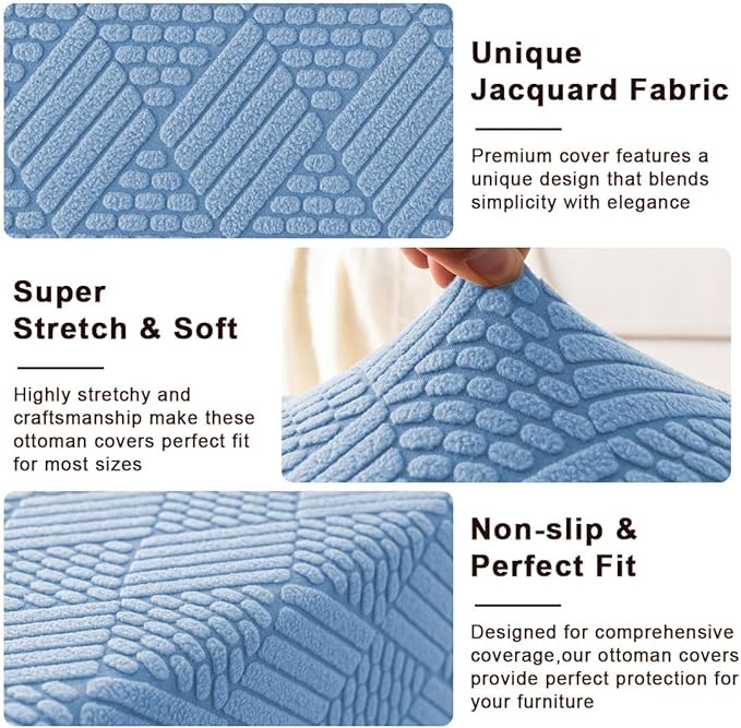 Square Ottoman Cover Large Stretch Storage Ottoman Bench Covers Slipcovers Cube Jacquard Covers for Square Ottomans Coffee Table Footrest Stool Cover with Elastic Bottom L Blue