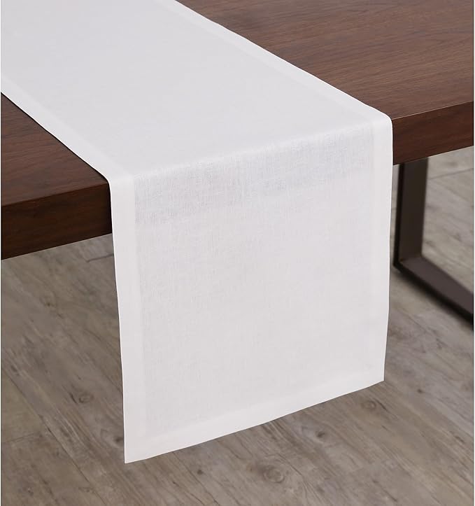 Solino Home Linen White Table Runner 108 Inches Long - 100% Pure Linen Dining Table Runner 14 x 108 Inch for Valentines, Spring, Easter - Diana Medium Weight