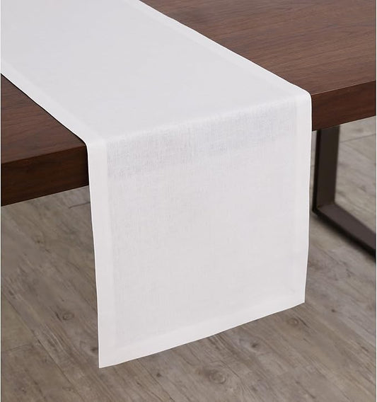 Solino Home Linen White Table Runner 108 Inches Long - 100% Pure Linen Dining Table Runner 14 x 108 Inch for Valentines, Spring, Easter - Diana Medium Weight
