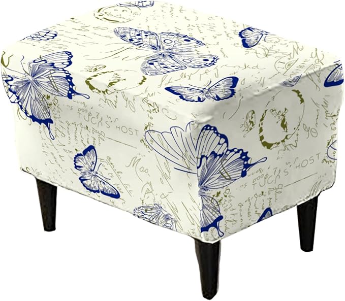 KRFOONN Stretch Ottoman Cover Slipcovers Rectangle Fit Length 27"-35" Footrest Stool Covers Printed Ottoman Cover for Foot Stool Furniture Protector with Non Slip Elastic Bottom, Color 23