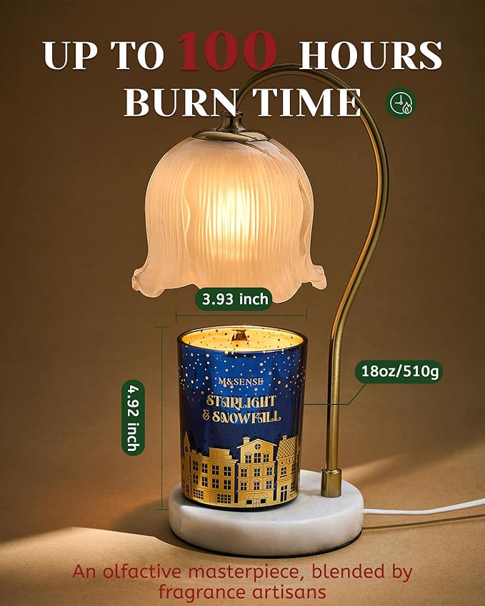 M&SENSE Christmas Candles, Startlight Snowfall Scented Winter Candle Natural Soy Wax 18oz 100 Hours Clean Non Toxic Burn, Cracking Wooden Wick Large Gift for Holiday Family Friends