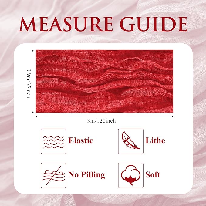 12PCS Table Runner Cheesecloth 10FT Red Boho Gauze Cheese Cloth Rustic Sheer Table Runners for Wedding Birthday Bridal Baby Shower Party Decoration