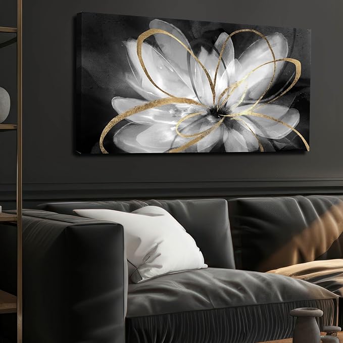 SOUGUAN Wall Art for Bedroom Black and White Flower Picture Artwork Botanical Decorations for Living Room Kitchen Dining Room Office 20x40 Inch