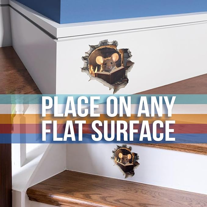 FHJ1376: Mouse Hole In Wall 3D Prank Sticker - Funny Peel And Stick Decal - Premium Quality Vinyl Bumper Stickers 2-Pack | 5-Inch on Widest Side | Made in USA