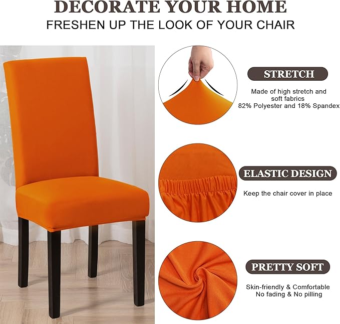 Sufdari Dining Chair Covers,Kitchen Chair Cover,Parsons Chair Slipcover,Spandex Chair Protectors for Dining Room Stretch Chairs Cover Set of 4 -Orange