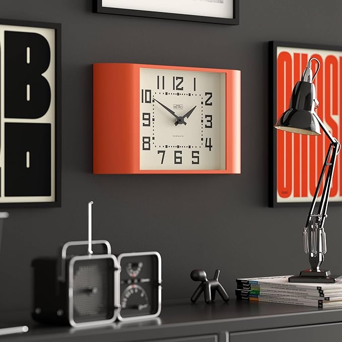 NEWGATE® Metro Clock | Retro Wall Clock | 16.5 inch Wide | Orange | Mid Century Style for Kitchen, Living Room or Office