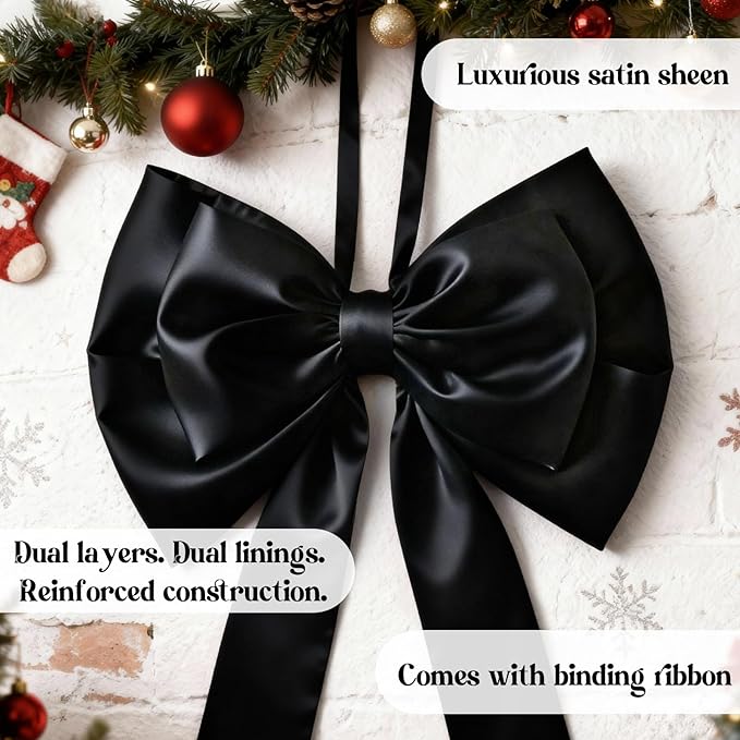 Giant Black Bow Decor 75x19 Inch Christmas Tree Topper Decoration Big Bows for Room Home Coquette Room Decorations Wall Backdrop Ribbon Tie for Wedding Christmas Birthday Party Baby Shower