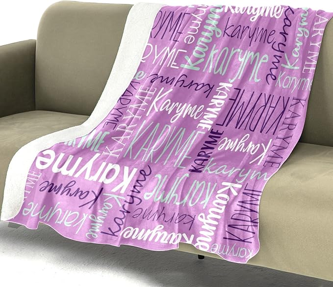 Personalized Blankets with Names Baby for Girls Boys Custom Soft Fleece and Sherpa Name Blanket for Kids and Adults Birthday for Daughter Son Granddaughter Grandson (Light Purple)