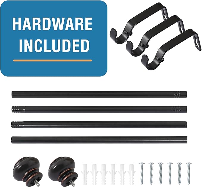 H.VERSAILTEX Curtain Rods for Windows 16.2 to 59.4 Inches 3/4 inch Diameter Adjustable Decorative Telescoping Curtain Rod with Brackets Heavy Duty Splicing Window Rods with Classic Finials, Black