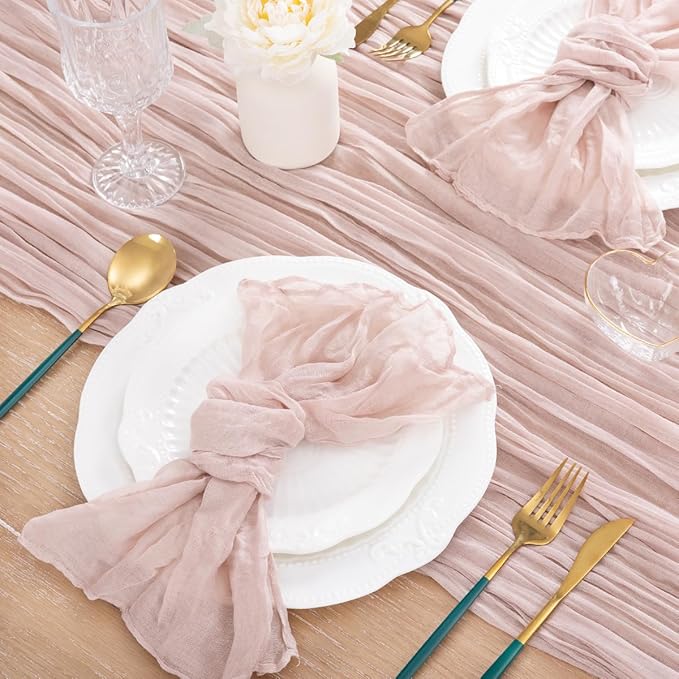 MLMC 3 Pack Pink Valentines Table Runner Dusty Pink Cheesecloth Table Runner 10ft Rustic Gauze Cheese Cloth Centerpiece Decor 35x120 Inches for Wedding Bridal Baby Shower Birthday Party Decor
