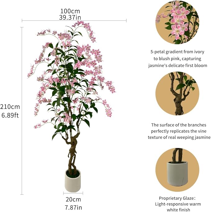 Artificial Tree Faux Jasmine Tree 7ft Tall Fake Jasmine Plant in Pot Fake Silk Tree Faux Plants Indoor