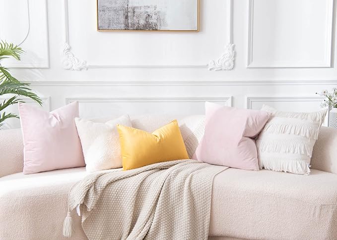 JUSPURBET Pink Throw Pillow Covers Set of 2 Decorative Velvet Pillow Covers for Couch Sofa Bed Soft Cushion Covers Cases with Invisible Zipper for Living Room Home Decor 16x16 inch