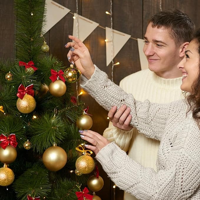 24ct 2.36 Inch Christmas Balls Ornaments for Xmas Christmas Tree - Shatterproof Christmas Tree Decor Hanging Ball for Holiday Wedding Party Decoration (Gold 60mm)