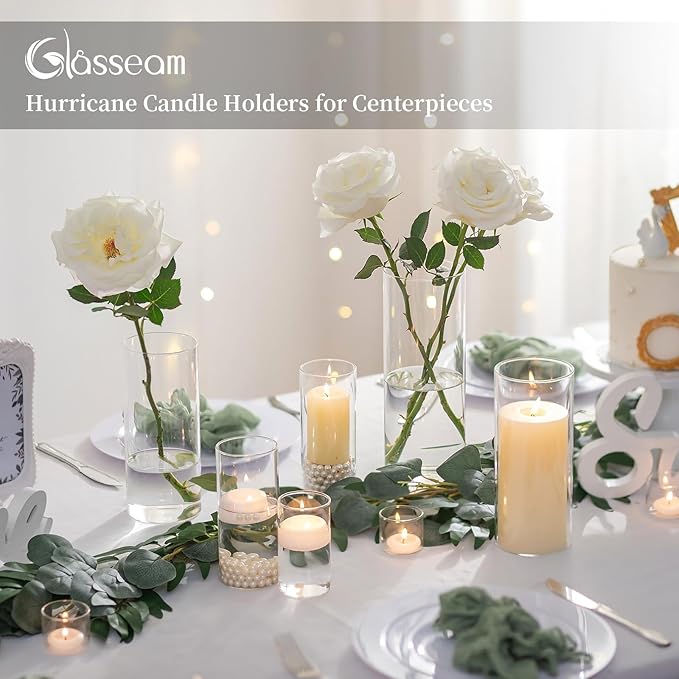 Glasseam Clear Cylinder Vases for Centerpieces, Glass Cylinder Vase Set of 30 for Flowers, Modern Hurricane Candle Holder for Pillar Candles, Floating Candle Vases for Wedding Table Decorations
