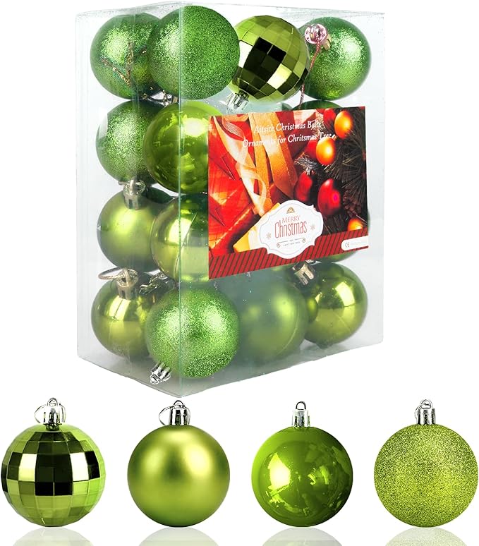 Aitsite 24ct Christmas Tree Ornaments Set 1.57 inches Mini Shatterproof Holiday Ornaments Balls for Christmas Decorations（DarkGreen）