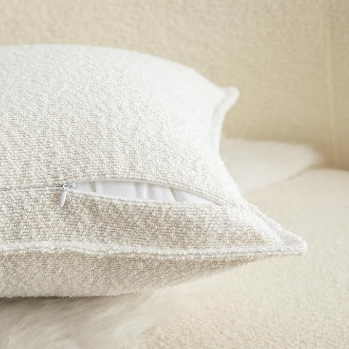 MANDIOO Pack of 2 Decorative Throw Pillow Covers Accent Solid Woven Textured Cushion Covers Pillow Cases Bedroom Living Room Sofa Home 22 x 22 Inch Cream White