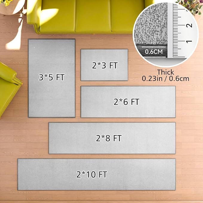 Runner Rug with Non Slip Rubber Backing, Washable Soft Floor Carpet for Kitchen, Hallway, Entryway Indoor, Bedroom, Laundry, Low Pile Area Rugs, Solid color with Pointillism style, 2*6 ft GREY