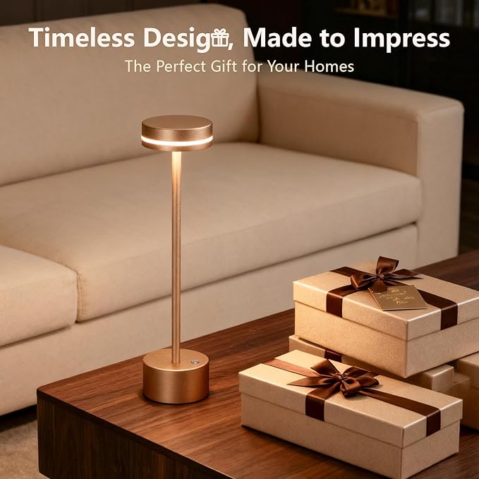 Cordless Table Lamp Rechargeable, Touch Desk Lamp - 5000mAh Battery, 3 Color Dimmable Led Light, Small Portable Aluminum Light for Outdoor/Patio/Dining/Tabletop/Bar/Office, Home Decor