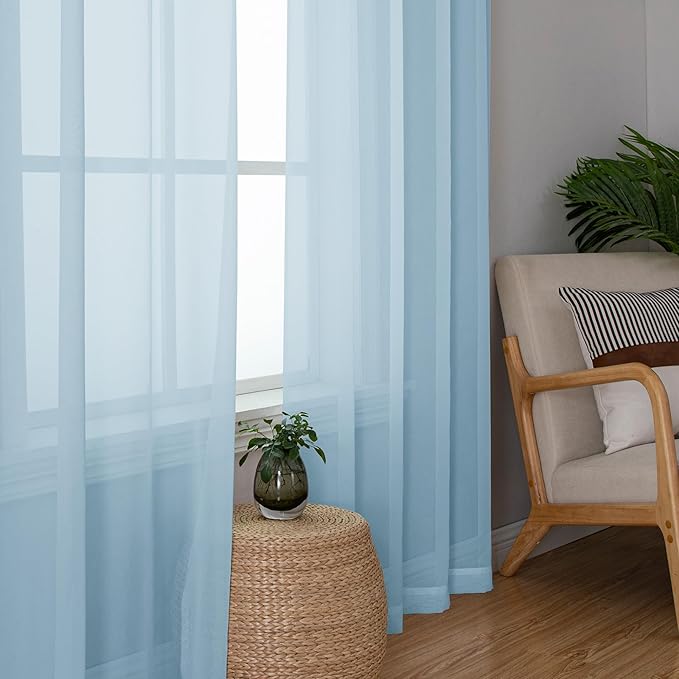Lecloud Sky Blue Sheer Curtains 78 Inches Long 2 Panels, Light Filtering Voile Solid Airy Curtains, Transparent Farmhouse Decor with Dual Rod Pocket for Living Room Bedroom, Each 42" W x 78" L