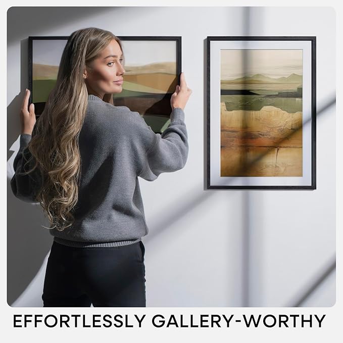 Homeforia A3 Picture Frame Black Wood, High-End Oak 11.7 x 16.5 Black Poster Frames Matted to 8.3 by 11.7 Photo, 11.7x16.5 Size Wooden Frame with Mat 8.3x11.7 Print, Tempered Glass, Wall Kit, Set of 2