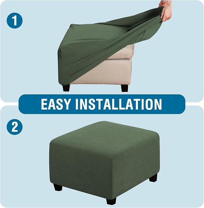H.VERSAILTEX Square Ottoman Covers Ottoman Slipcovers Folding Storage Stool Furniture Protector Form Fit with Elastic Bottom, Stretch High Spandex Small Checks Jacquard Fabric(Large,Bronze Green)