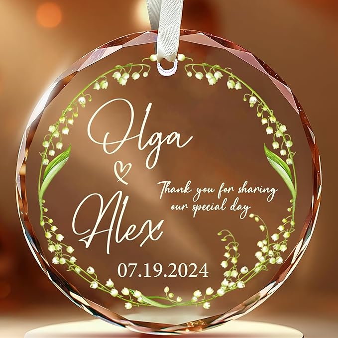 Personalized Wedding Thank You Ornament Gift – 2025 Personalized Guest Favor with Names & Date – Elegant Glass Keepsake for Guests – Custom Wedding Appreciation Ornament