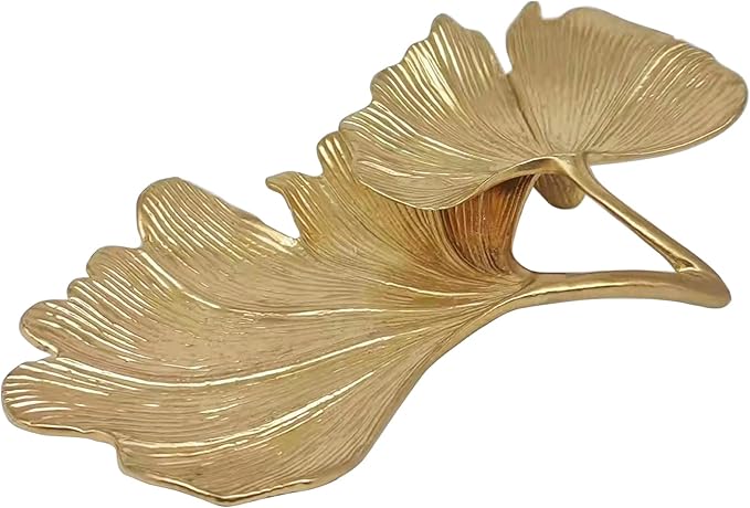 Metal Jewelry Dish, Small Leaf Shaped Ring Holder Jewelry Organizer, Trinket Dish Vanity Tray for Dresser Christmas Birthday Wedding Gifts 2-Tier Ginkgo-Gold