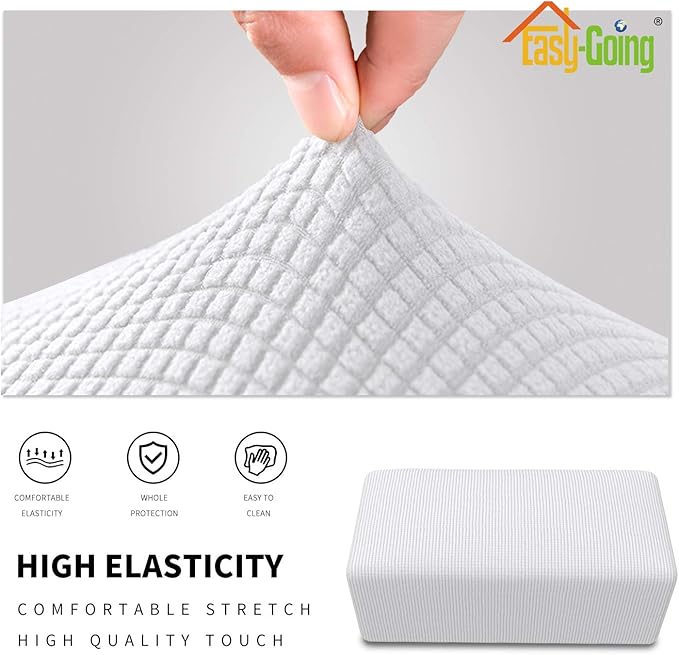 Easy-Going Stretch Ottoman Cover Folding Storage Stool Furniture Protector Soft Rectangle slipcover with Elastic Bottom(Ottoman X-Large,Snow White)
