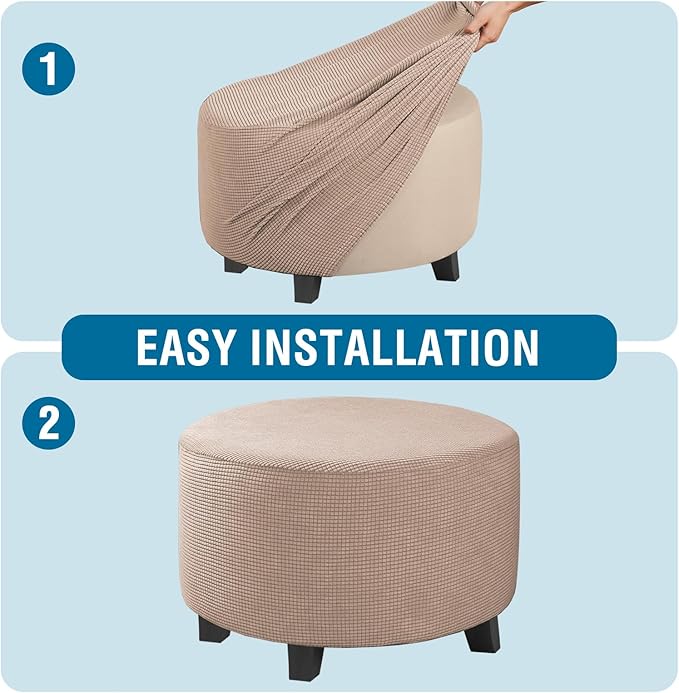 H.VERSAILTEX Ottoman Cover Stretch Ottoman Slipcover Round Ottoman Storage Cover Folding Stool Covers Furniture Protector Cover for Footrest Ottoman Fit Dia 20" - 23", Sand