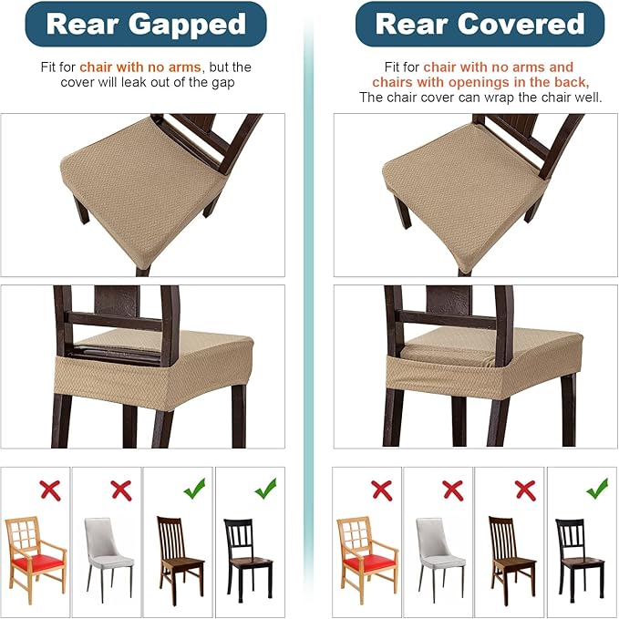 Genina Waterproof Seat Covers for Dining Room Chair Covers Waterproof Dining Chair Covers (2 PCS-Rear-Covered, Khaki)