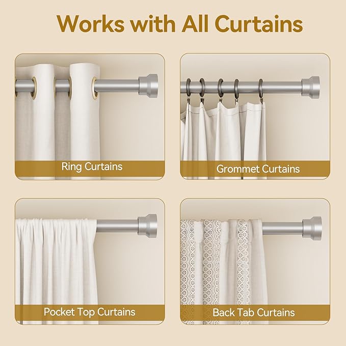 YaFex Curtain Rods 2 Pack 32-144 Inch, Heavy Duty 1 Inch Curtain Rod, Silver Extra Long Adjustable Window Treatment Rods, Modern Design, Easy Installation