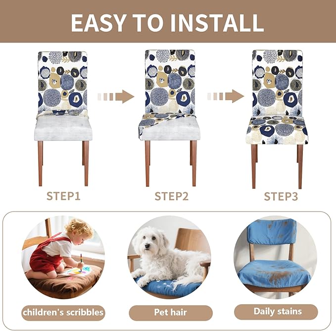 Stretch Dining Chair Covers Set of 6,Floral Print Chair Covers,Soft Removable Washable,Pet Friendly Furniture Protector,Universal Chair Slipcovers for Home, Kitchen,Ceremony Dining Room Seat