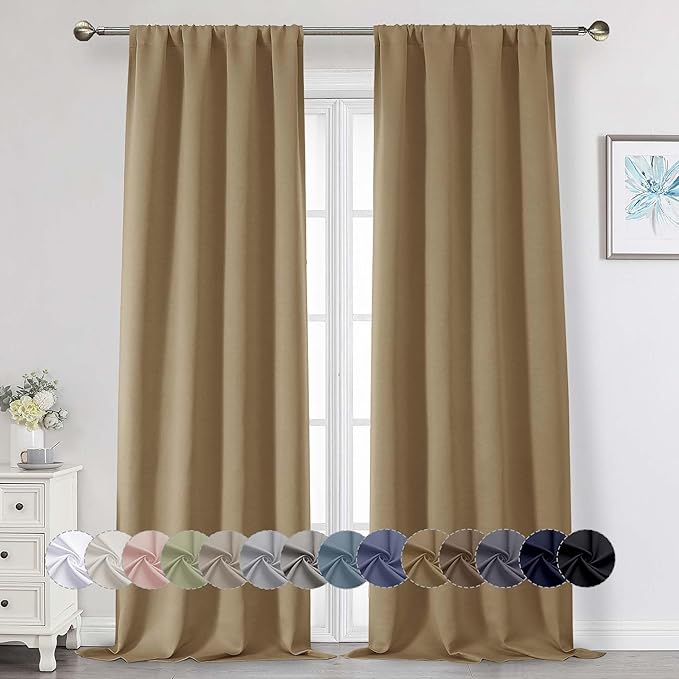 Taupe Blackout Curtains for Bedroom Living Room 96 Inches Long 2 Panels, Soft Solid Room Darkening Thermal Insulated Window Treatments, Modern Rod Pocket Curtain, Taupe, Each 40" Wx96 L