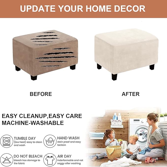 Eco-Ancheng Chair Cover Stretch Ottoman Cover Rectangular Storage Ottoman Slipcover Footrest Stool Covers Ottoman Slipcovers for Foot Stool with Nonslip Elastic Bottom