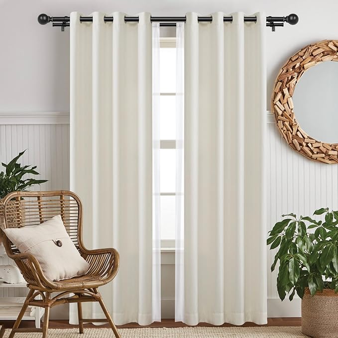 KAMANINA 1 Inch Double Curtain Rod 72 to 144 Inches(6-12 Feet), Black Telescoping Curtain Rods for Windows 66 to 120 Inches, Heavy Duty Drapery Rod with Round Finials