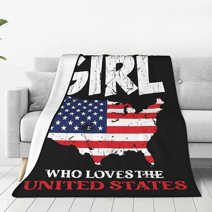 American Girl Throw Blanket Just A Girl Who Loves United States Decor Blanket Super Cozy Plush Lightweight Soft Plush Flannel Fleece Blanket Gifts for Girls Boys Kids Women for Sofa Bed Couch 60"X80"