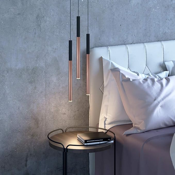 ALTAIR 3 Mini Pendant Lighting Black-Copper - LED Hanging Light Fixture for Kitchen Island, Bar, Foyer - Cluster Pendants - Dimmable, Adjustable Wire, Lamp Bulb Included