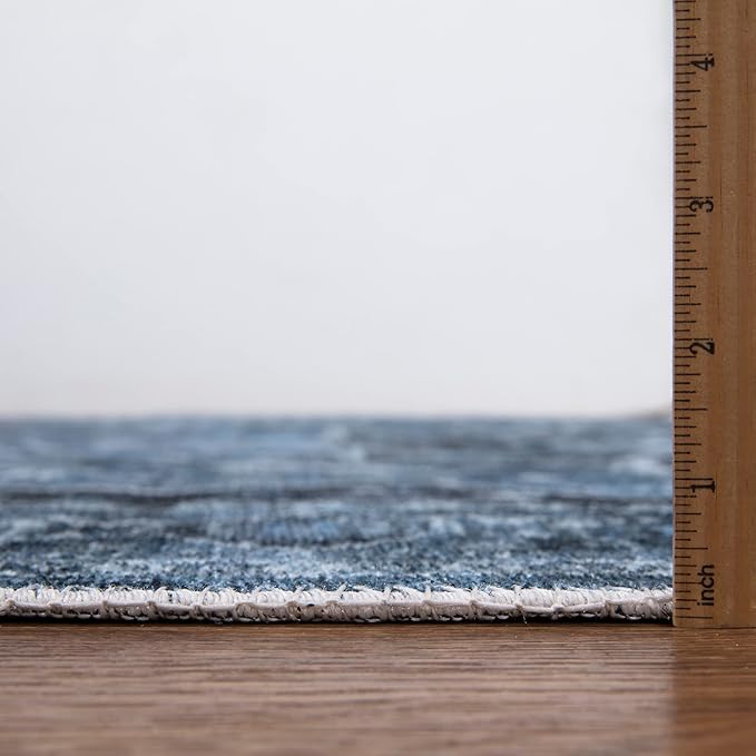 Bloom Rugs Caria Washable Non-Slip 4x6 Rug - Blue/Charcoal Traditional Area Rug for Living Room, Bedroom, Dining Room, and Kitchen - Exact Size: 4' x 6'