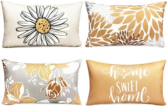 Decorative Throw Pillow Covers Set of 4 Coffee Pillow Covers 12x20 inch Throw Pillow Cases Linen Square Pillow Case,Farmhouse Outdoor Modern Boho Pillow Covers for Couch Sofa Living Room