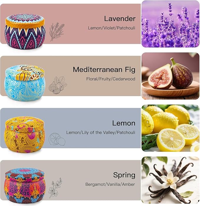 Christmas Candle Gift Set, 4 Pack Scented Candles for Home, Long Lasting Soy Aromatherapy Candle Set, Strong Scented Tin Candles, Perfect Gifts for Women