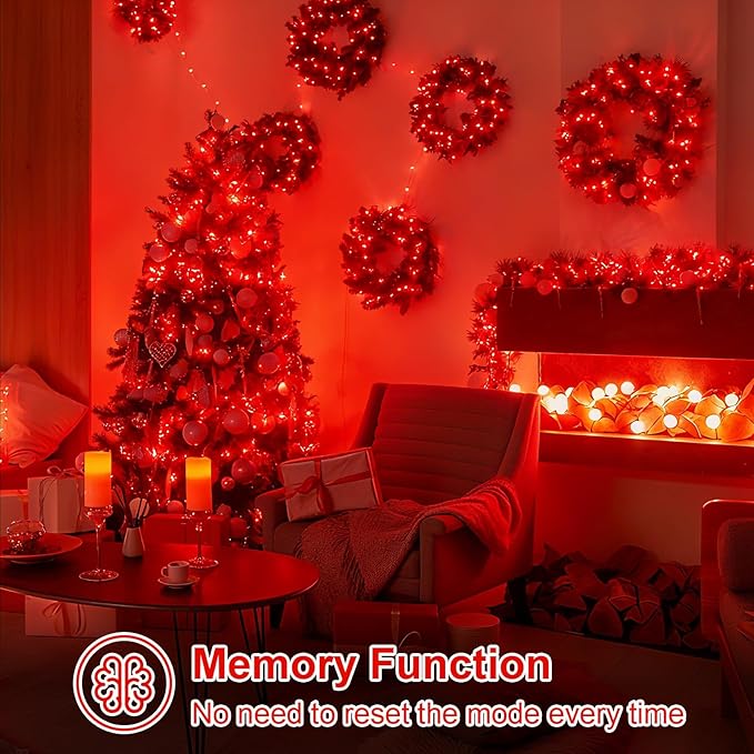 QITONG 165ft 500 LED Red Christmas Lights, Christmas String Lights Outdoor Waterproof Plug in, Green Wire Twinkle Light Indoor with 8 Modes