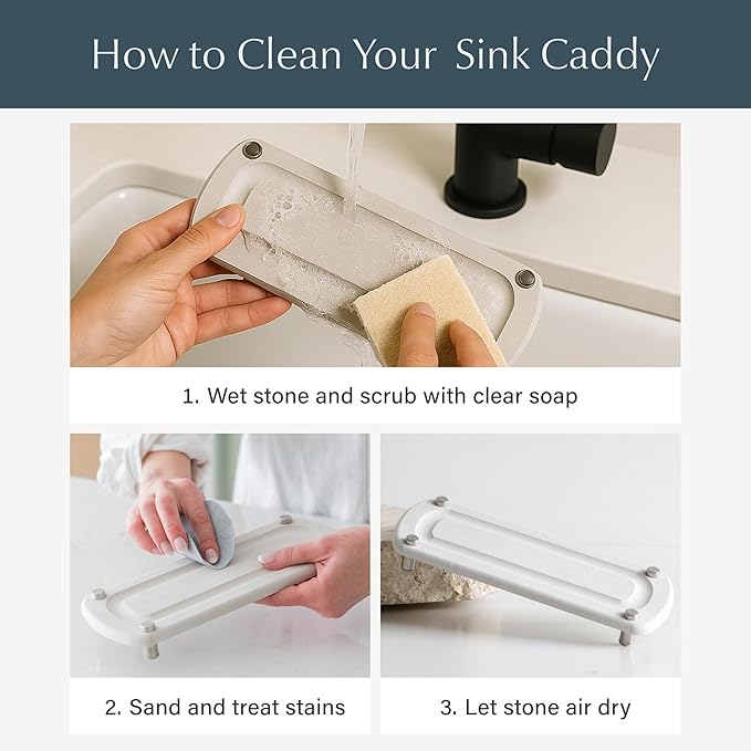 Dorai Home Sink Caddy – Water-Absorbing Stone Tray for Sink, Stainless Steel Feet, Fast-Drying, Slate