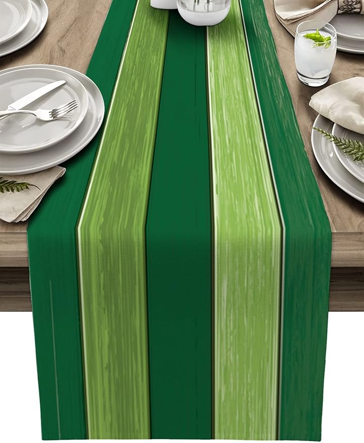 Vandarllin Table Runners Small 13X36 Inches Forest Lime Green,Cotton Linen Farmhouse Retro Rustic Barn Wood Texture Tablecloths Non-Slip Party Table Decorations for Kitchen,Home,Dining,Outdoor,