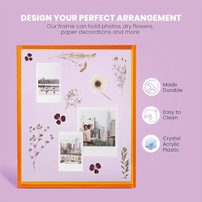 Elil Orange Polaroid Frame for Fujifilm Instax Film - 8.3" x 7.6" Collage Picture Frame for Family Wedding - Double Glass Acrylic Frame Set of 2