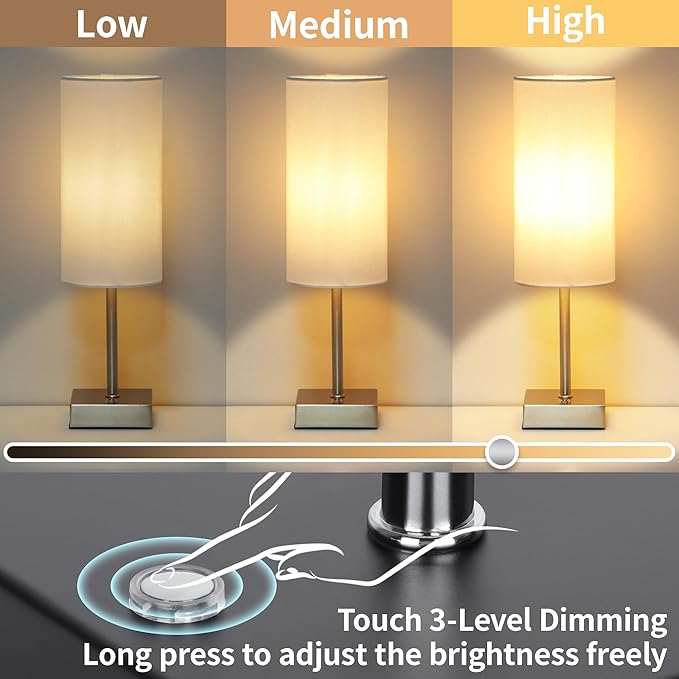 AVV Cordless Table Lamp with Dimmable, Rechargeable 3 Modes Battery Powered Bedside Lamp, Battery Operated Lamps for Night Stand, Touch Lamp for Bedroom, Living Room, 15 Inch White 2PK