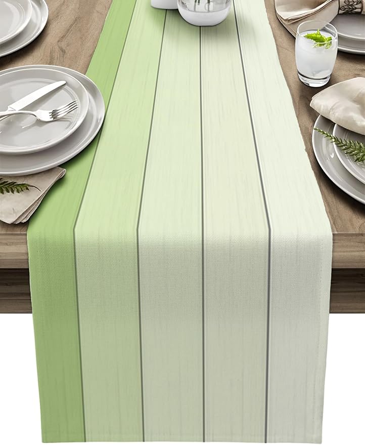 Vandarllin Table Runners Small 13X36 Inches Pastel Green,Cotton Linen Farmhouse Retro Rustic Barn Wood Texture Tablecloths Non-Slip Party Table Decorations for Kitchen,Home,Dining,Outdoor,