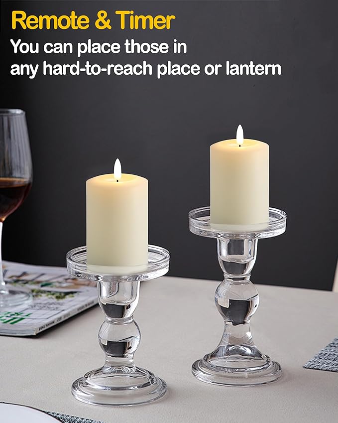 3"x5" Flickering Flameless Candles with Remote Timer, Real Wax, Ivory Pillar Candles, Set of 3 Large LED Battery Operated Candles for Home, Fireplace, Centerpiece, Rustic and Farmhouse Decor