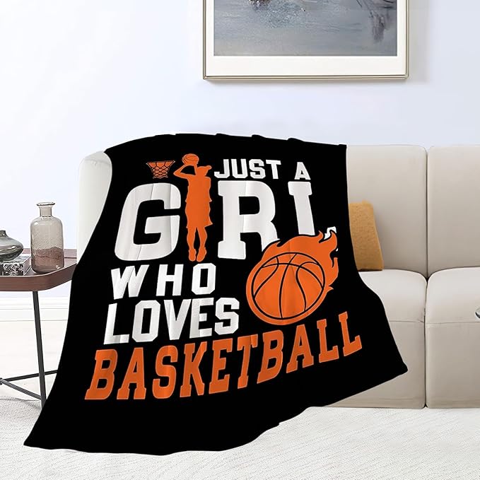 Basketball Throw Blanket Just A Girl Who Loves Basketball Decor Blanket Super Cozy Plush Lightweight Soft Plush Flannel Fleece Sports Blanket Gifts For Girls Boys Kids Women For Sofa Bed Couch 50"X60"